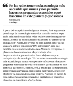 Cristina Jové Astróloga, escrito en el diario La Vanguardia